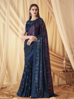 Peacock Blue Georgette Silk Saree